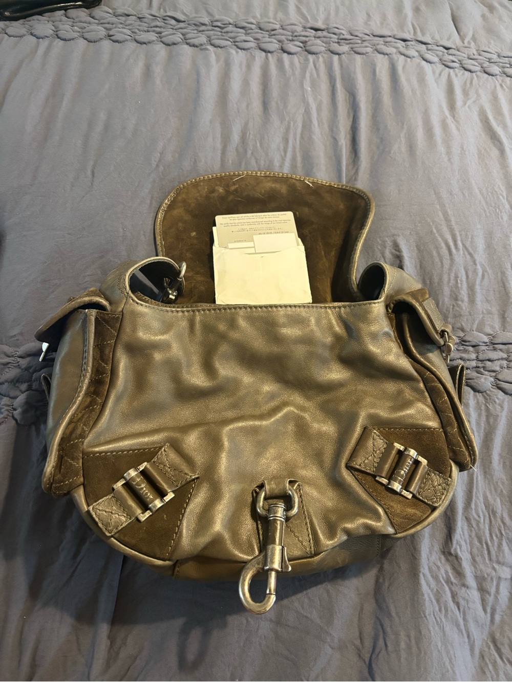✅Dior ✅ Leather Saddle Bag Suede Lining -  Olive Green Authentic Christian Dior